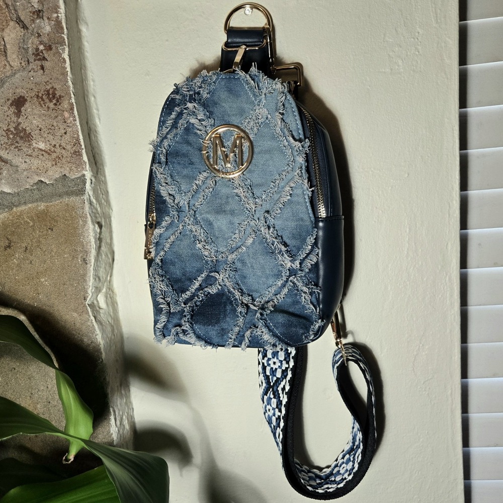 Marco M Kelly Distressed Denim Guitar Strap Sling Bag - Y2K Baddie x Boho MKP